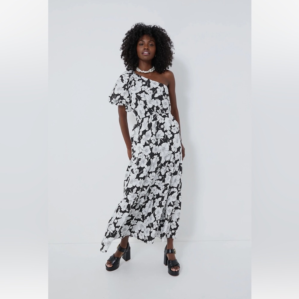 NWT - Tuckernuck Black & White Floral One Shoulder Maureen Maxi Dress